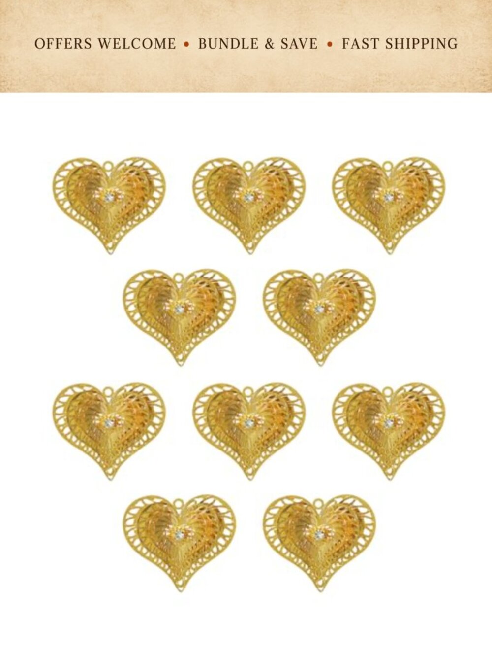 10pc Gold Heart Laser Metal Suncatcher DIY Parts Window Pendant Ornament